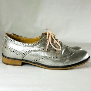 Next Silver Metallic Brogue Loafers with Pink Laces - Size 7 - NWOT